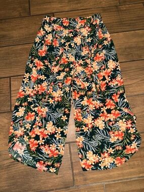 Flowy Tropical Floral Wide-Leg Pants - XL